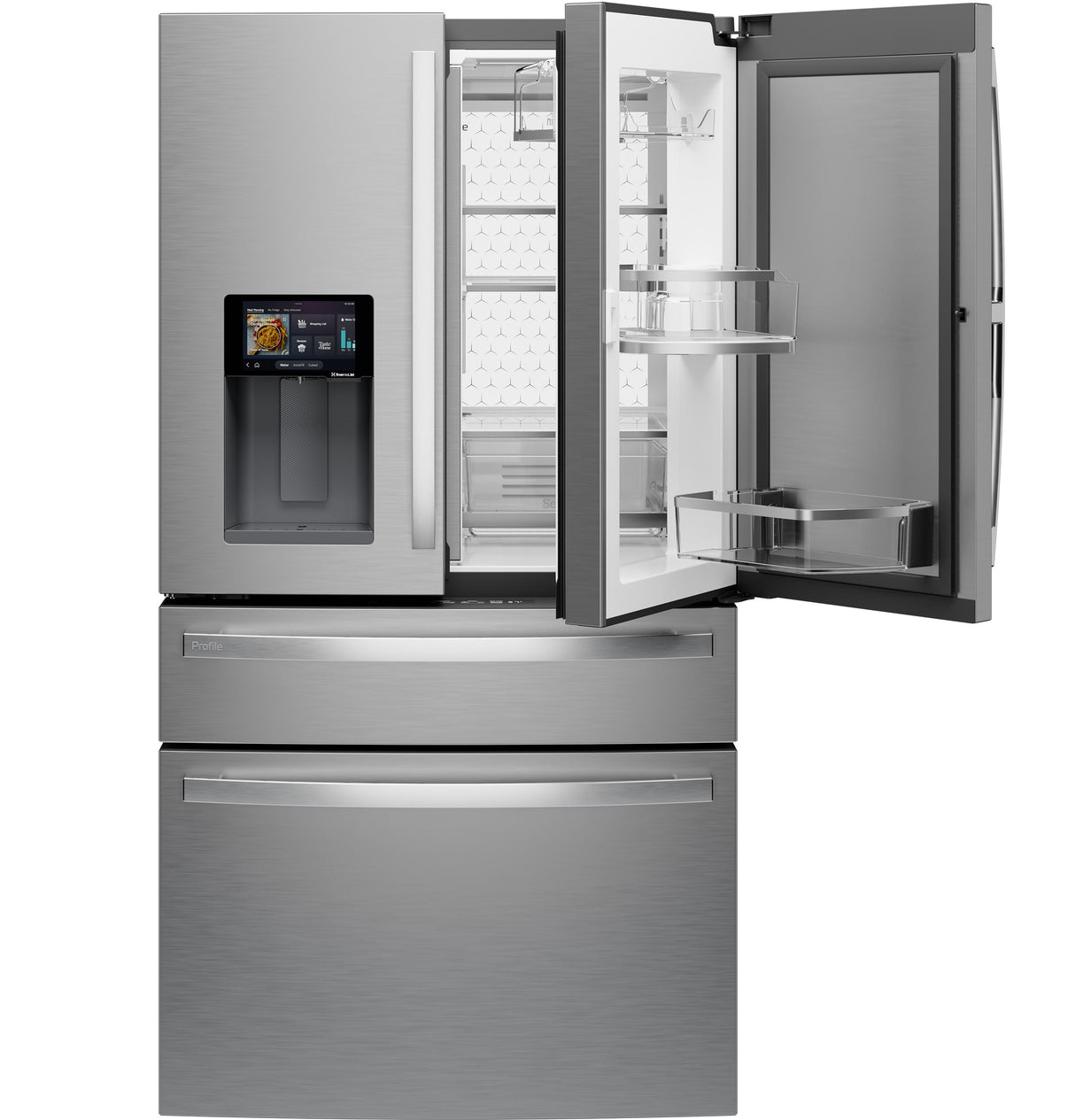 GE Profile™ ENERGY STAR® 22.4 Cu. Ft. Smart Counter-Depth 4-Door French-Door Refrigerator with Kitchen Assistant™ PXD22HYYFS