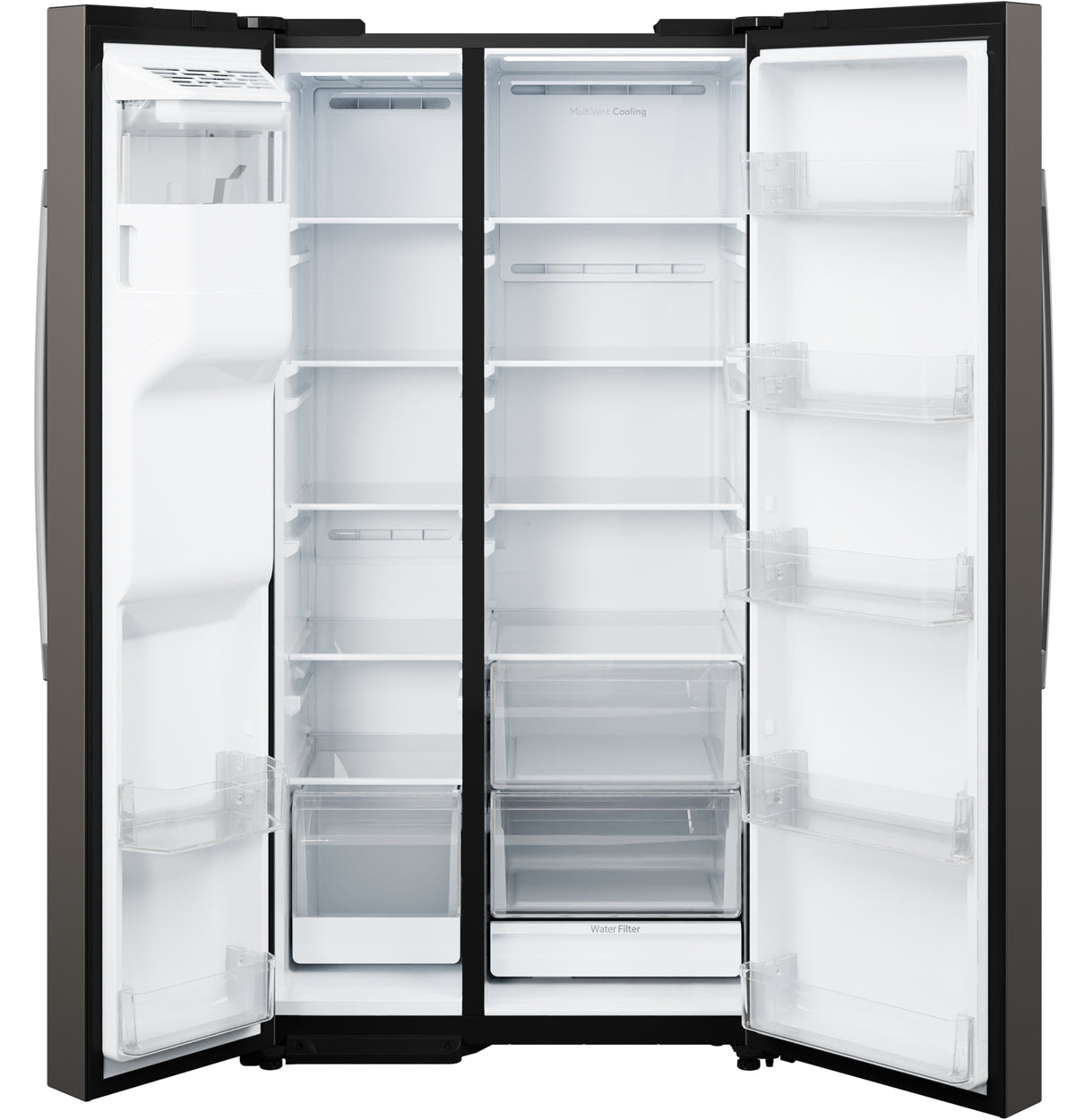 GE 23.6 Cu. Ft. Counter-Depth Side-By-Side Refrigerator with Extra Tall Dispenser and In-Door Icemaker GZS24NMYES