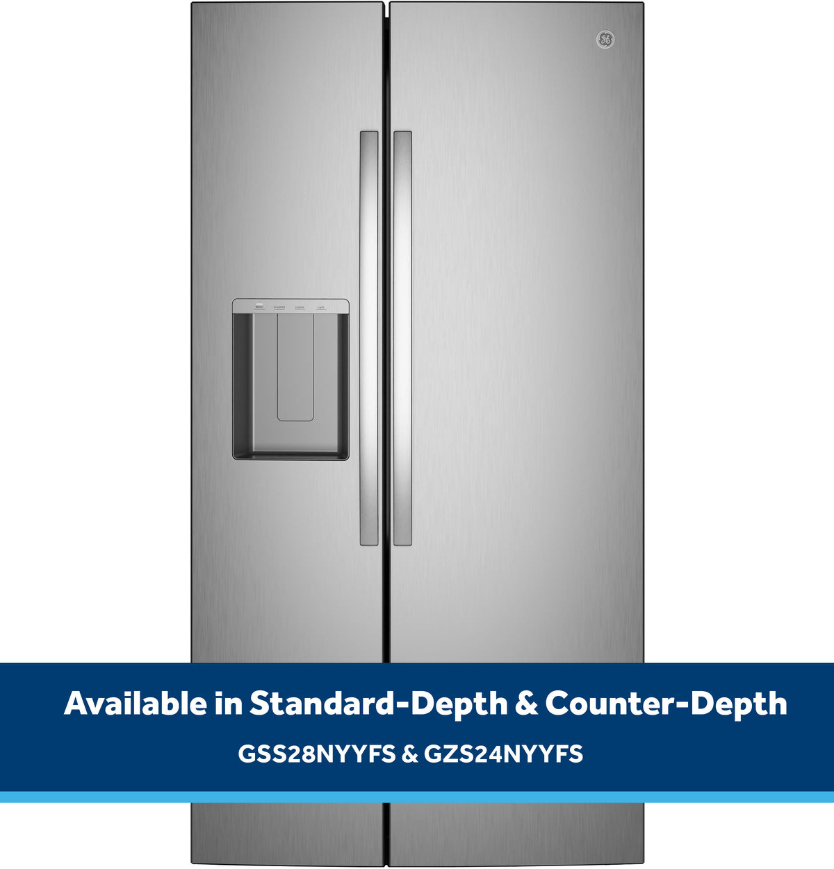 GE 23.6 Cu. Ft. Counter-Depth Side-By-Side Refrigerator with Extra Tall Dispenser and In-Door Icemaker GZS24NYYFS