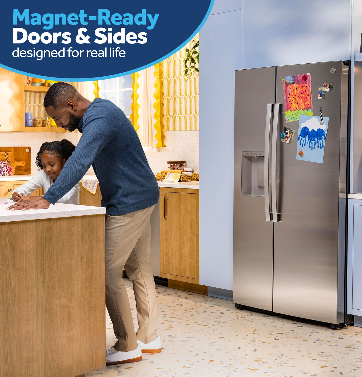 GE 23.6 Cu. Ft. Counter-Depth Side-By-Side Refrigerator with Extra Tall Dispenser and In-Door Icemaker GZS24NYYFS