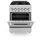 ZLINE 24 in. 2.8 cu. ft. Legacy Dual Fuel Range with 4 Burner Gas Cooktop and Electric Convection Oven in Stainless Steel (RA24) (S&D)