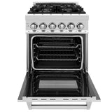 ZLINE 24 in. 2.8 cu. ft. Legacy Dual Fuel Range with 4 Burner Gas Cooktop and Electric Convection Oven in Stainless Steel (RA24) (S&D)